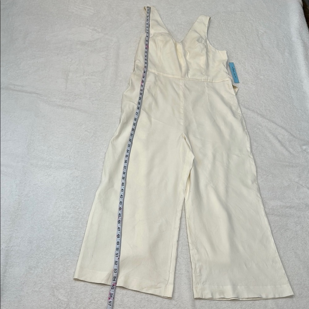 NWT ANTONIO MELANI Ivory Jumpsuit V-Neck Wide Leg Cropped Pants Size 12 - Picture 7 of 16